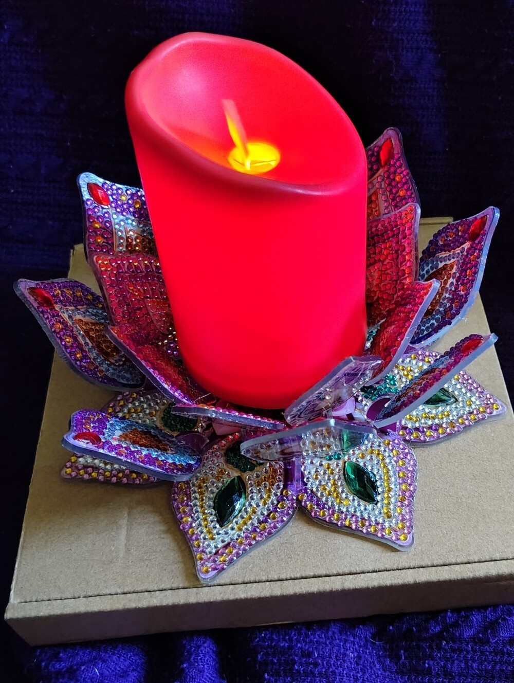 🕯️🪷🕯️New DIY Handmade Bedazzled Lotus Candle Holder Kit + LED Candle🕯️🪷🕯️